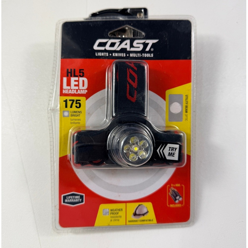 Coast HL5 LED Headlamp 175 Lumens Black Weather Proof Hardhat Compatible NEW